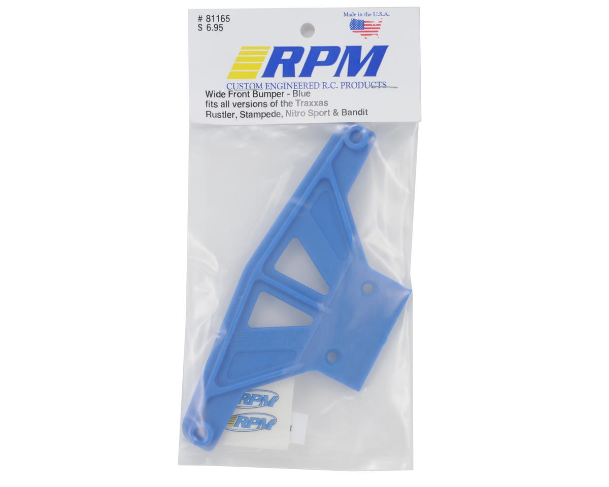 RPM Traxxas Wide Front Bumper, for Rustler/Stampede/ Nitro Sport/Bandit, Blue