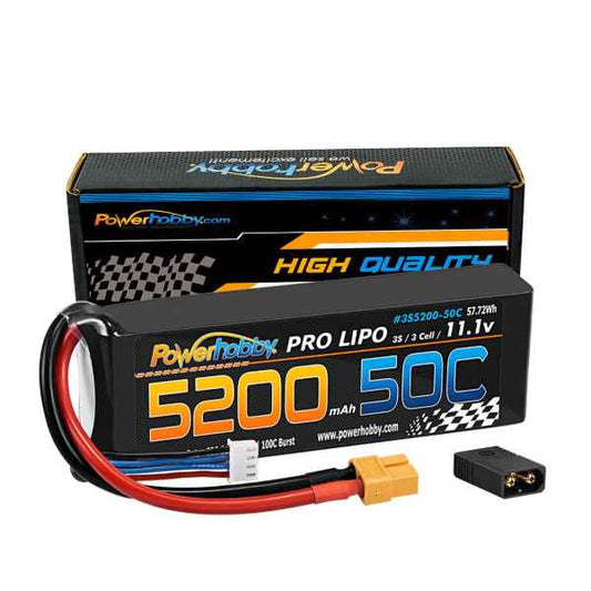 Powerhobby 3s 11.1v 5200mah 50c Lipo Battery w XT60 Plug + Traxxas Adapter