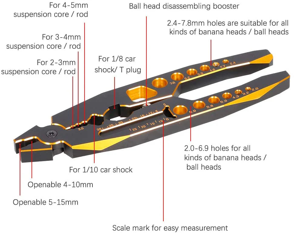 Powerhobby RC Aluminum Multi-function Plier Tool Shock Shaft Rod Ball Clamp
