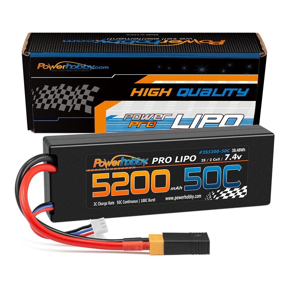 Powerhobby 2s 7.4v 5200mah 50c Lipo Battery w XT60 Plug + Adapter